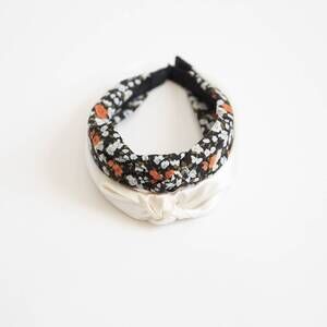 NEW FUNKY MONKEY women's floral satin headbands in isla black and white